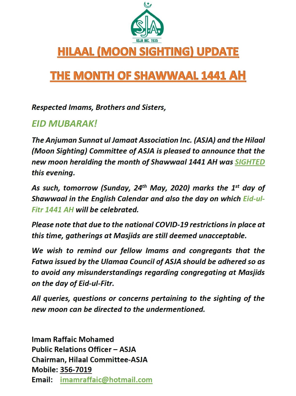 Shawwaal 1441AH (2020) Moon Sighting Update